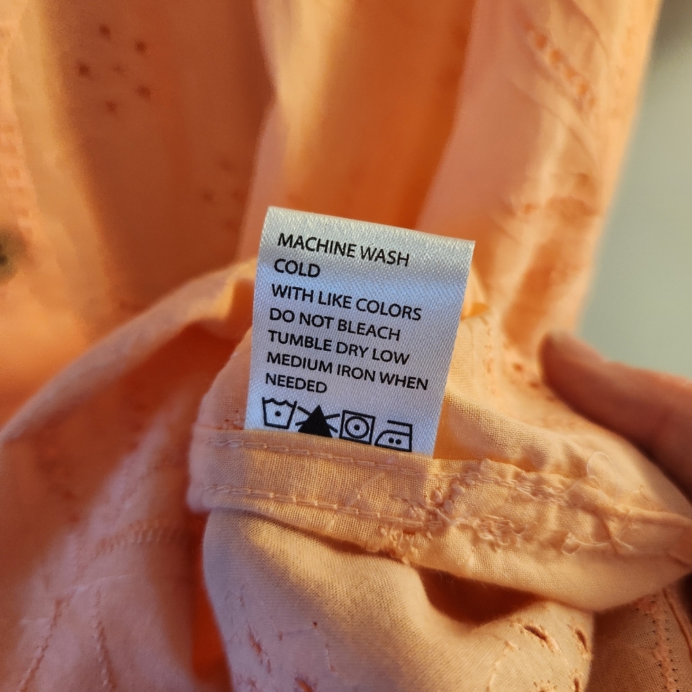 Free Planet Peach Eyelet Cotton Shirt - Tropical Resort Vibes - Picture 5 of 11